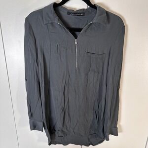 Zara Woman Gray Tunic‎ Blouse Shirt Top Long Sleeve Pocket Zip Front Medium
